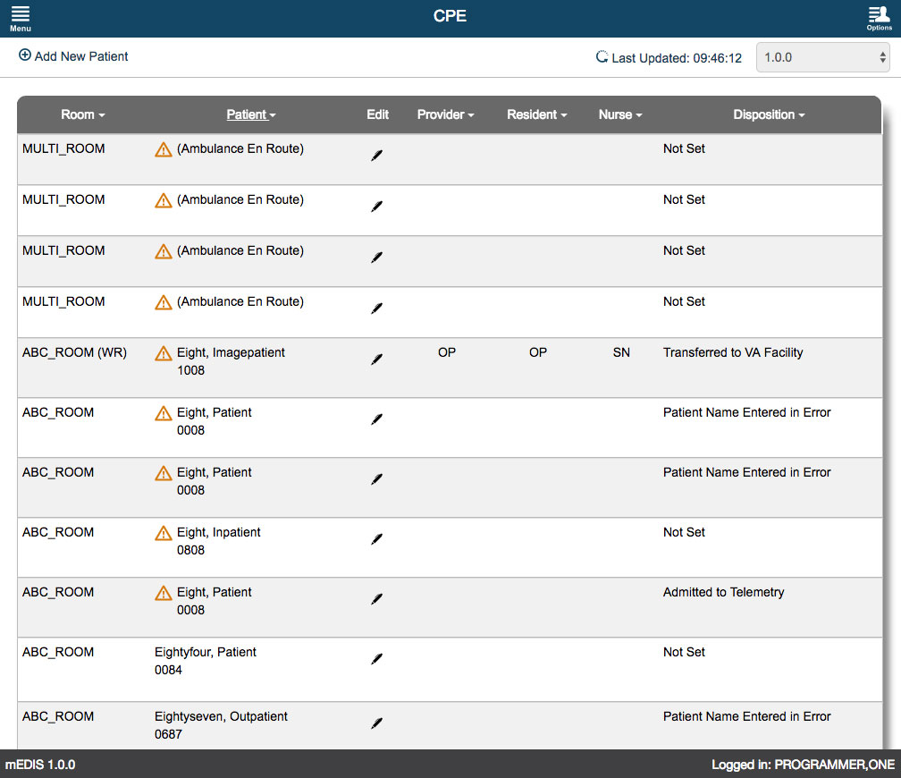 U.S. Department of Veterans Affairs - mEDIS Application UI design screenshot of the cpe screen
