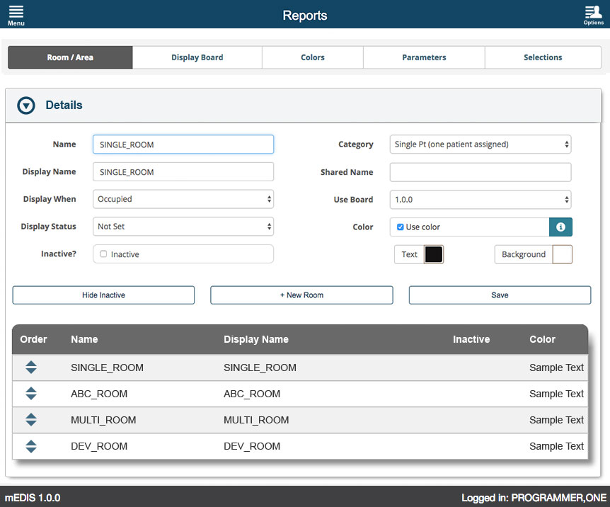 U.S. Department of Veterans Affairs - mEDIS Application UI design screenshot of the reports room screen