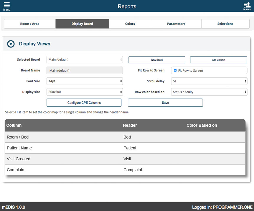U.S. Department of Veterans Affairs - mEDIS Application UI design screenshot of the reports display board screen