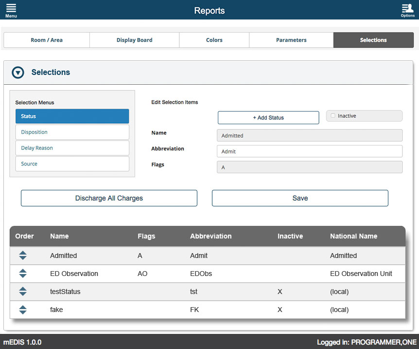 U.S. Department of Veterans Affairs - mEDIS Application UI design screenshot of the reports selections screen
